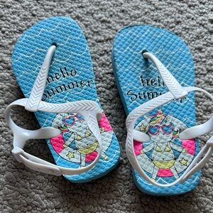 Target Blue Kids Sandals with White Straps and Multicolor Unicorn